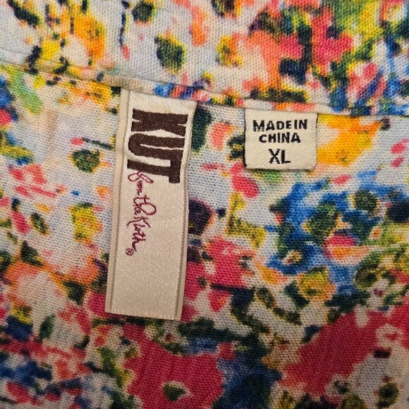 Kut from the Kloth Paint Splatter Print Long Sleeve Button Front Shirt Size XL - Picture 5 of 6